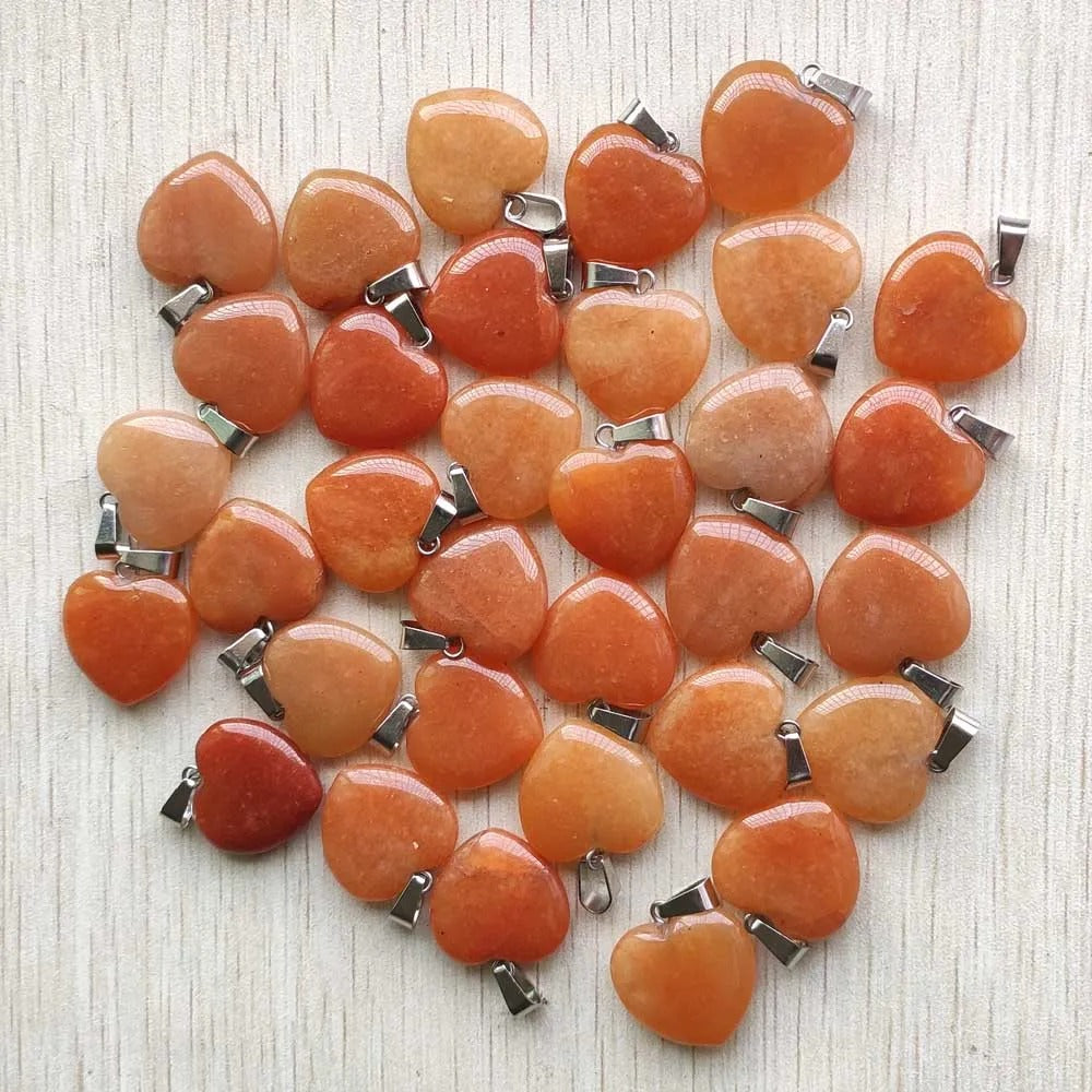 Wholesale 50pcs Assorted Heart Natural Stone Charms Pendants - 20mm Good Quality for Jewelry Making