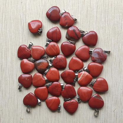 Wholesale 50pcs Assorted Heart Natural Stone Charms Pendants - 20mm Good Quality for Jewelry Making