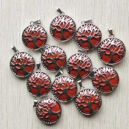 Wholesale 12pcs Fashion Natural Stone Alloy Tree of Life Mix Pendants for Necklaces Jewelry