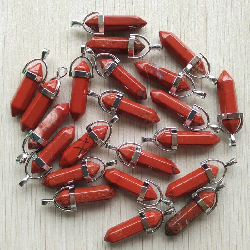 Wholesale 24pcs Assorted Natural Stone Mixed Pillar Charms Chakra Pendants - Good Quality for Necklace Making