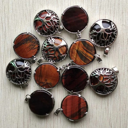 Wholesale 12pcs Fashion Natural Stone Alloy Tree of Life Mix Pendants for Necklaces Jewelry