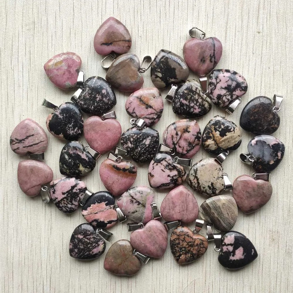 Wholesale 50pcs Assorted Heart Natural Stone Charms Pendants - 20mm Good Quality for Jewelry Making