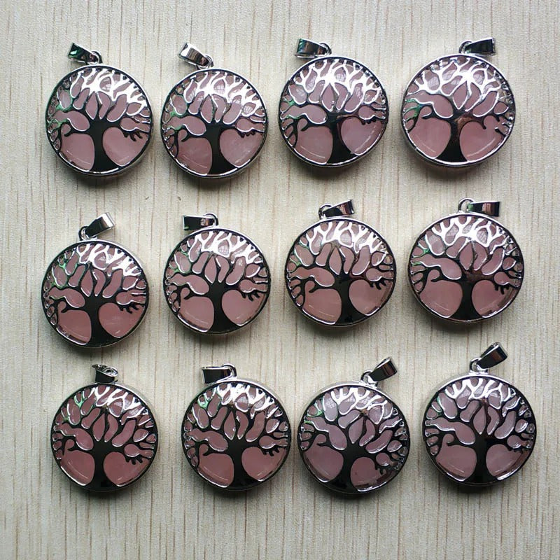 Wholesale 12pcs Fashion Natural Stone Alloy Tree of Life Mix Pendants for Necklaces Jewelry