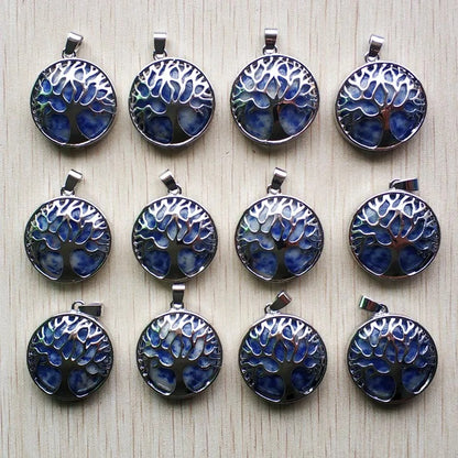 Wholesale 12pcs Fashion Natural Stone Alloy Tree of Life Mix Pendants for Necklaces Jewelry