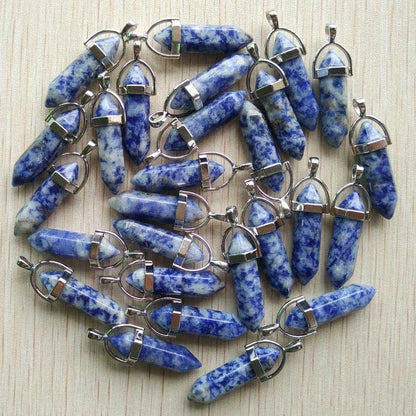 Wholesale 24pcs Assorted Natural Stone Mixed Pillar Charms Chakra Pendants - Good Quality for Necklace Making