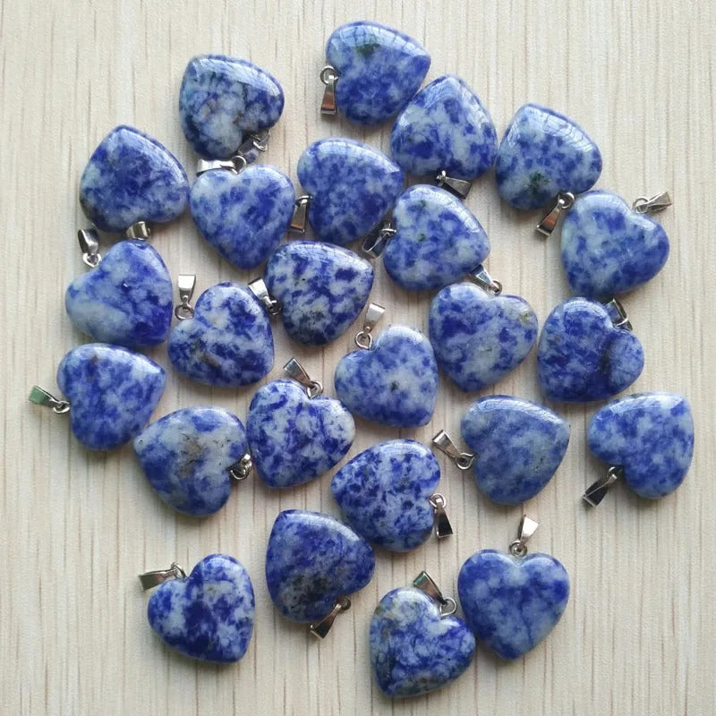 Wholesale 50pcs Assorted Heart Natural Stone Charms Pendants - 20mm Good Quality for Jewelry Making