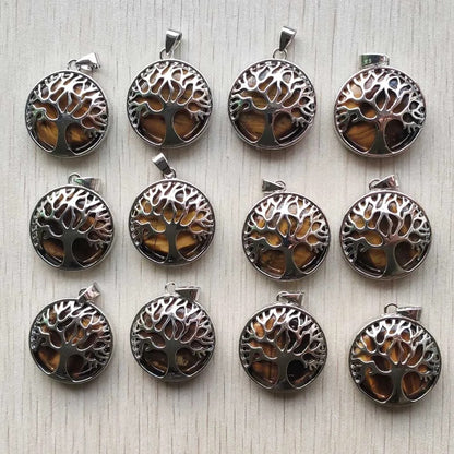 Wholesale 12pcs Fashion Natural Stone Alloy Tree of Life Mix Pendants for Necklaces Jewelry