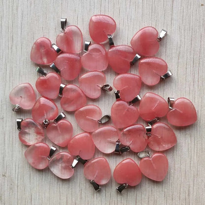 Wholesale 50pcs Assorted Heart Natural Stone Charms Pendants - 20mm Good Quality for Jewelry Making