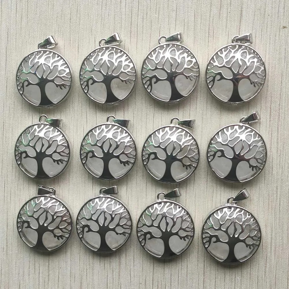 Wholesale 12pcs Fashion Natural Stone Alloy Tree of Life Mix Pendants for Necklaces Jewelry