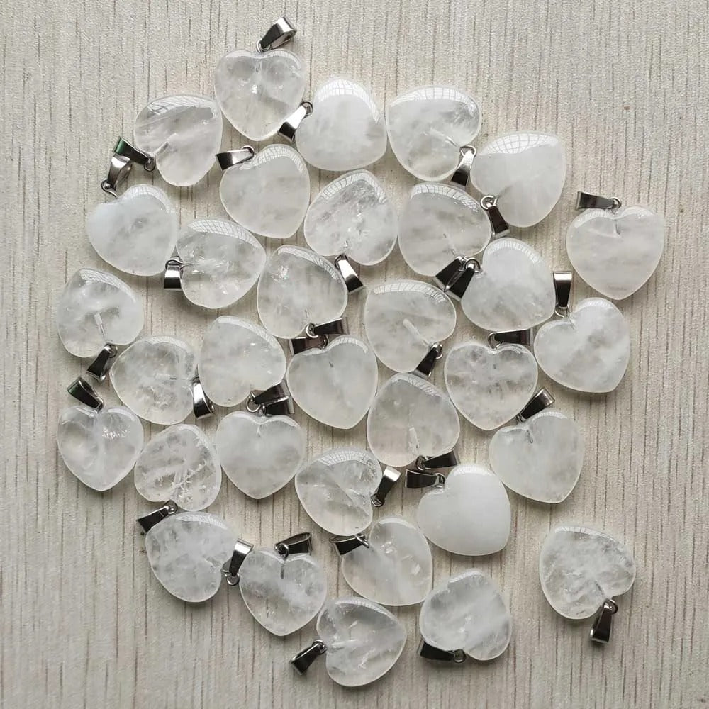 Wholesale 50pcs Assorted Heart Natural Stone Charms Pendants - 20mm Good Quality for Jewelry Making