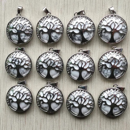 Wholesale 12pcs Fashion Natural Stone Alloy Tree of Life Mix Pendants for Necklaces Jewelry