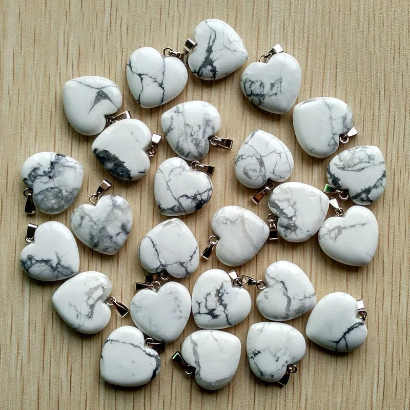 Wholesale 50pcs Assorted Heart Natural Stone Charms Pendants - 20mm Good Quality for Jewelry Making