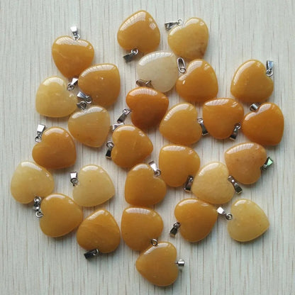 Wholesale 50pcs Assorted Heart Natural Stone Charms Pendants - 20mm Good Quality for Jewelry Making